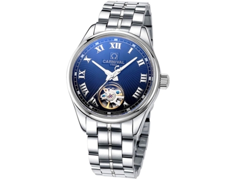 VEANXIN Reloj de pulsera automático para hombre Tourbillon esqueleto de acero inoxidable resistente al agua-Negro plata