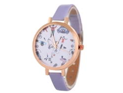 Reloj De Pulsera De Cuarzo Sencillo E Informal Para Mujer Con Correa De Piel Sintética Morada.