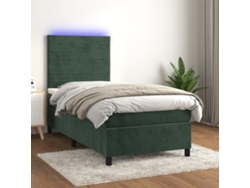 Cama Box Spring Colchón Y Led Terciopelo Verde Oscuro 90x190 Cm