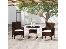 Set De Bistró De Jardín 3 Pzas Ratán Pe Vidrio Templado Marrón