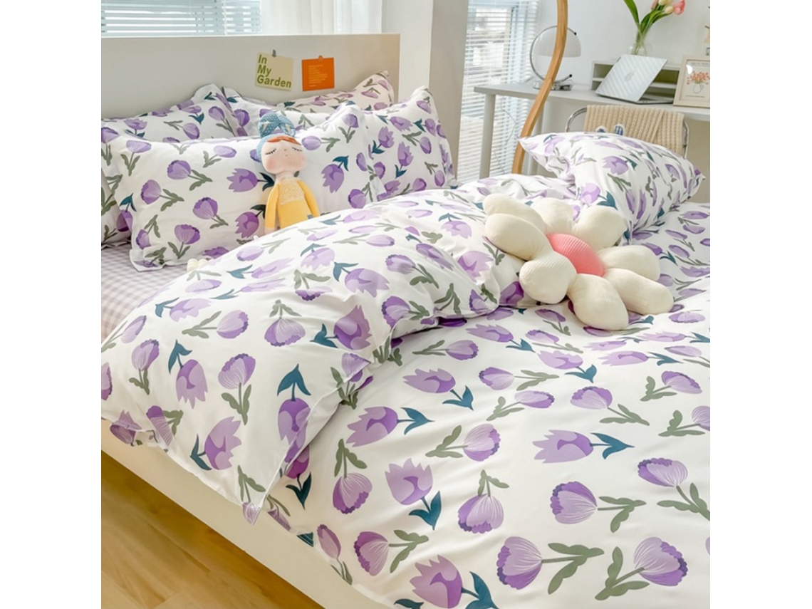 Juego de ropa de cama de 4 piezas de algodón suave y transpirable, estilo sencillo para el hogar.