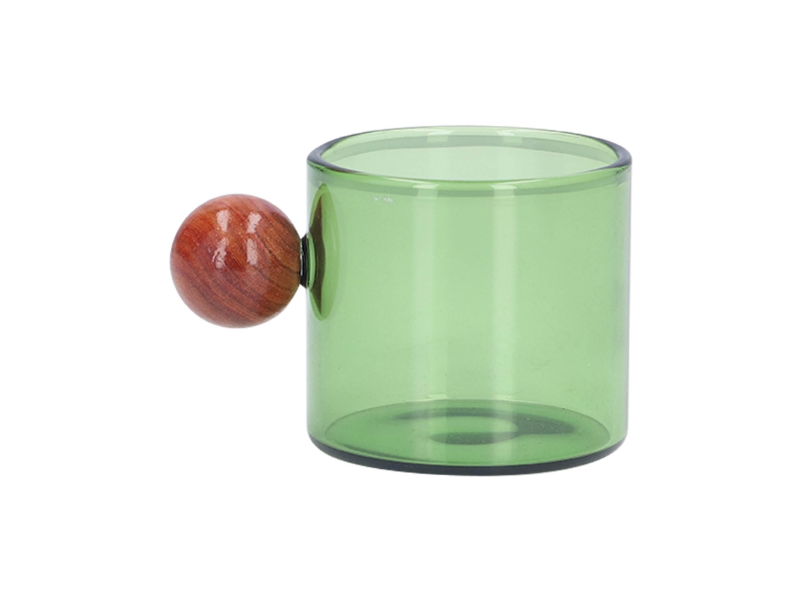 Taza de café de vidrio multifuncional resistente al calor, estilo vintage con bola de madera