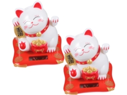 Lote De 2 Figuras Japonesas De Plástico De 6,5 Cm Con Forma De Gato Que Mueve Los Brazos, Alimentadas Por Energía Solar.