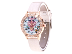 Reloj De Cuarzo Con Correa De Cuero, Estampado De Búho, Nuevo Estilo Para Niñas, Blanco.
