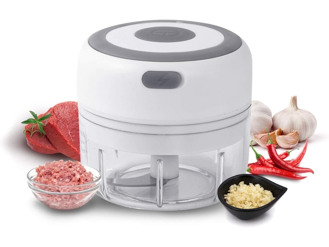 Mini Procesador De Alimentos Eléctrico Blanco: Molinillo De Ajo, Carne Y Especias, Recargable Por Usb.