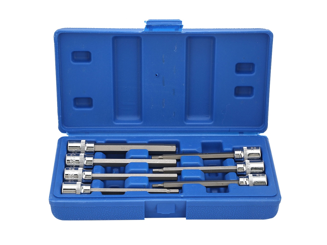 Juego De 7 Piezas De Casquillos De Broca Cuadrada De 3/8" Con Puntas Hexagonales Largas Extendidas De Acero Cromo-vanadio De 1/8" A 3/8".