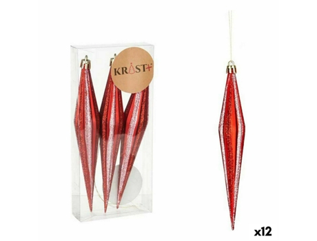 Set Adornos de Navidad Alargado Rojo PVC 8,5 x 3,5 x 19 cm (12 Unidades)
