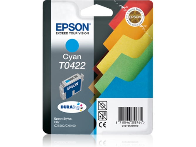 Cartucho de tinta original EPSON, T0422, Archivos 16 ml , Cian, C13T04224010