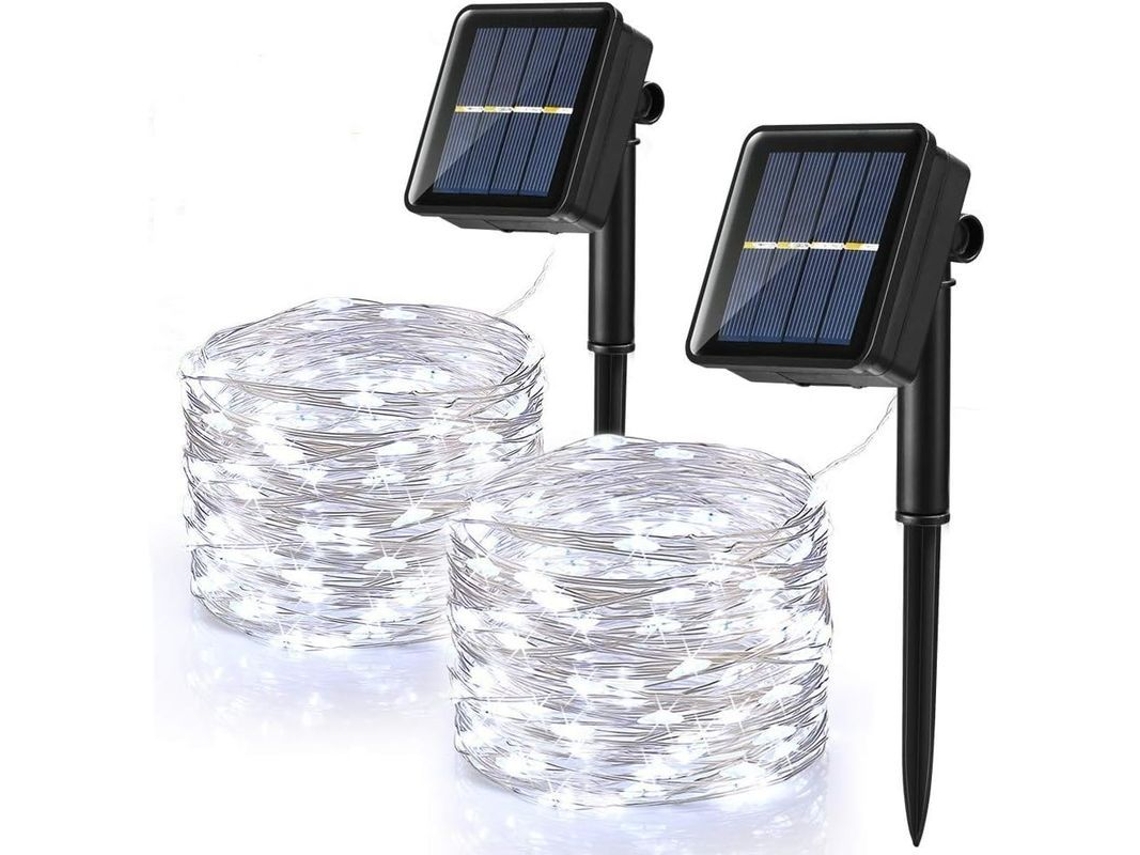 paquete De 2 Guirnaldas De Luces Solares Para Exteriores, Impermeables, 12 M, Led Solares