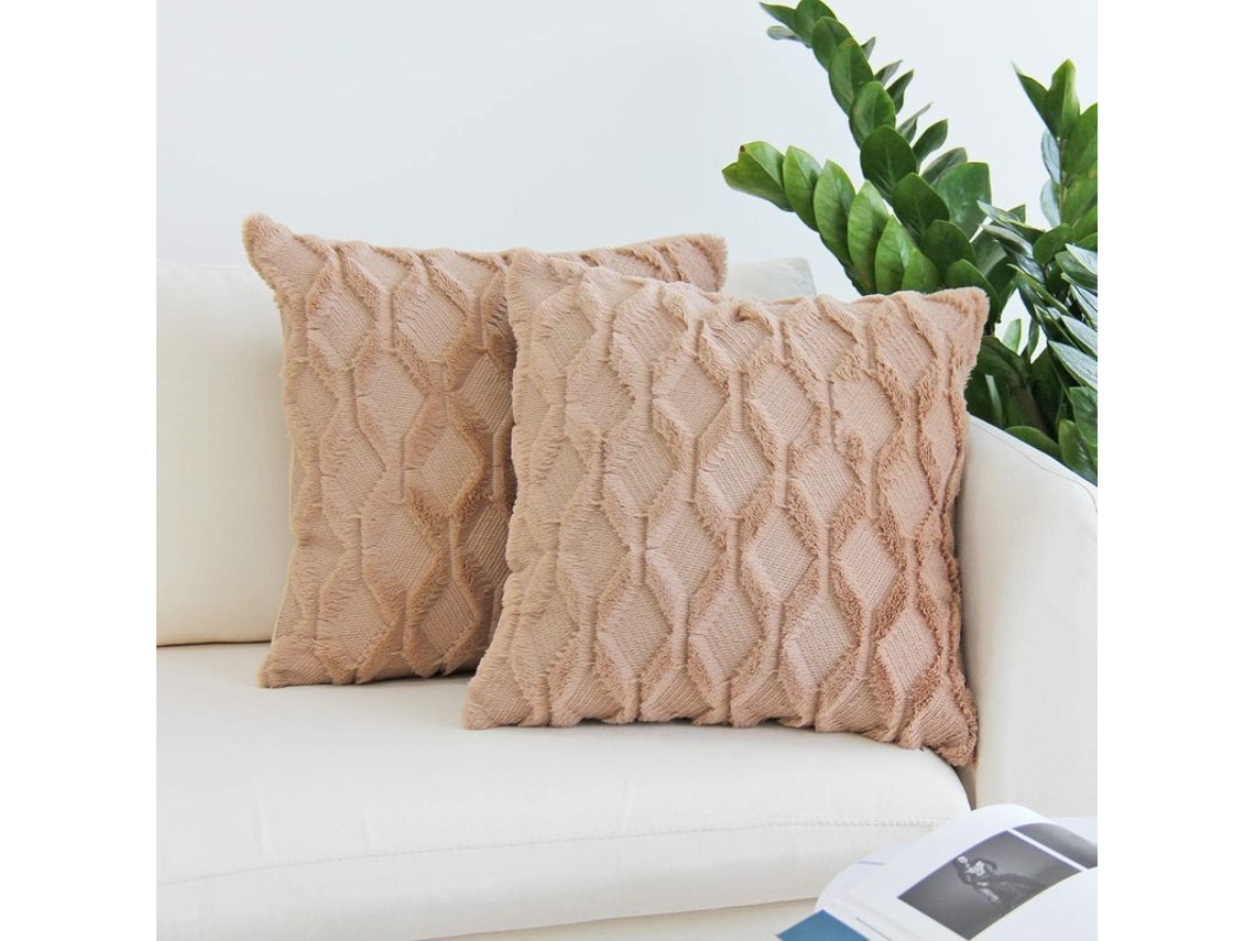 2026-funda De Almohada De Felpa De Lana Corta Lujo Estilo Decorativo Oso Pelo Falso Para Sofá Dormitorio Paquete De 2 45x45cm Caqui