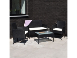 Conjunto De Jardín Corfou De Resina Trenzada Negra 4 Asientos - Cojines Beige