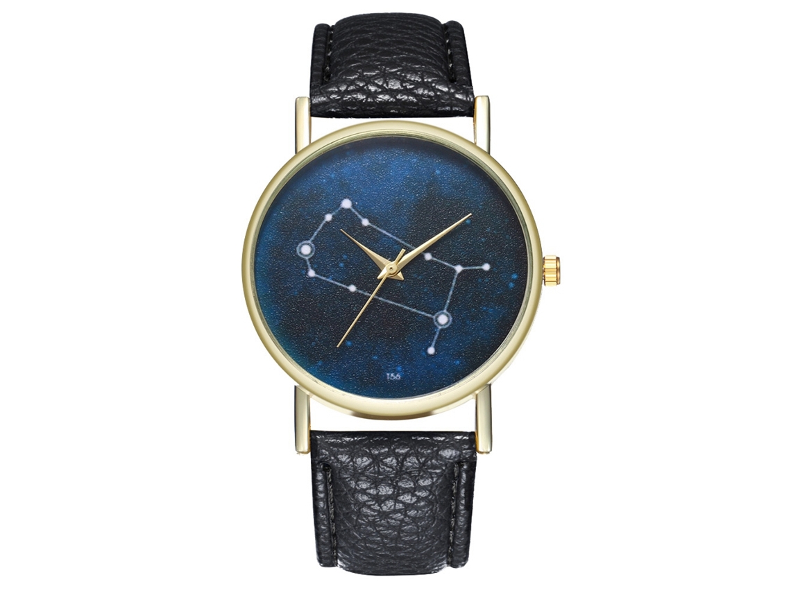 Reloj De Pulsera De Cuarzo Para Hombre Y Mujer Zhoulianfa Con Correa De Cuero Pu Constellation Moda Negro