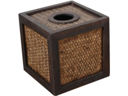 Caja de pañuelos cuadrada de estilo rústico en ratán tejido, para usar sobre la mesa. Slowmoose