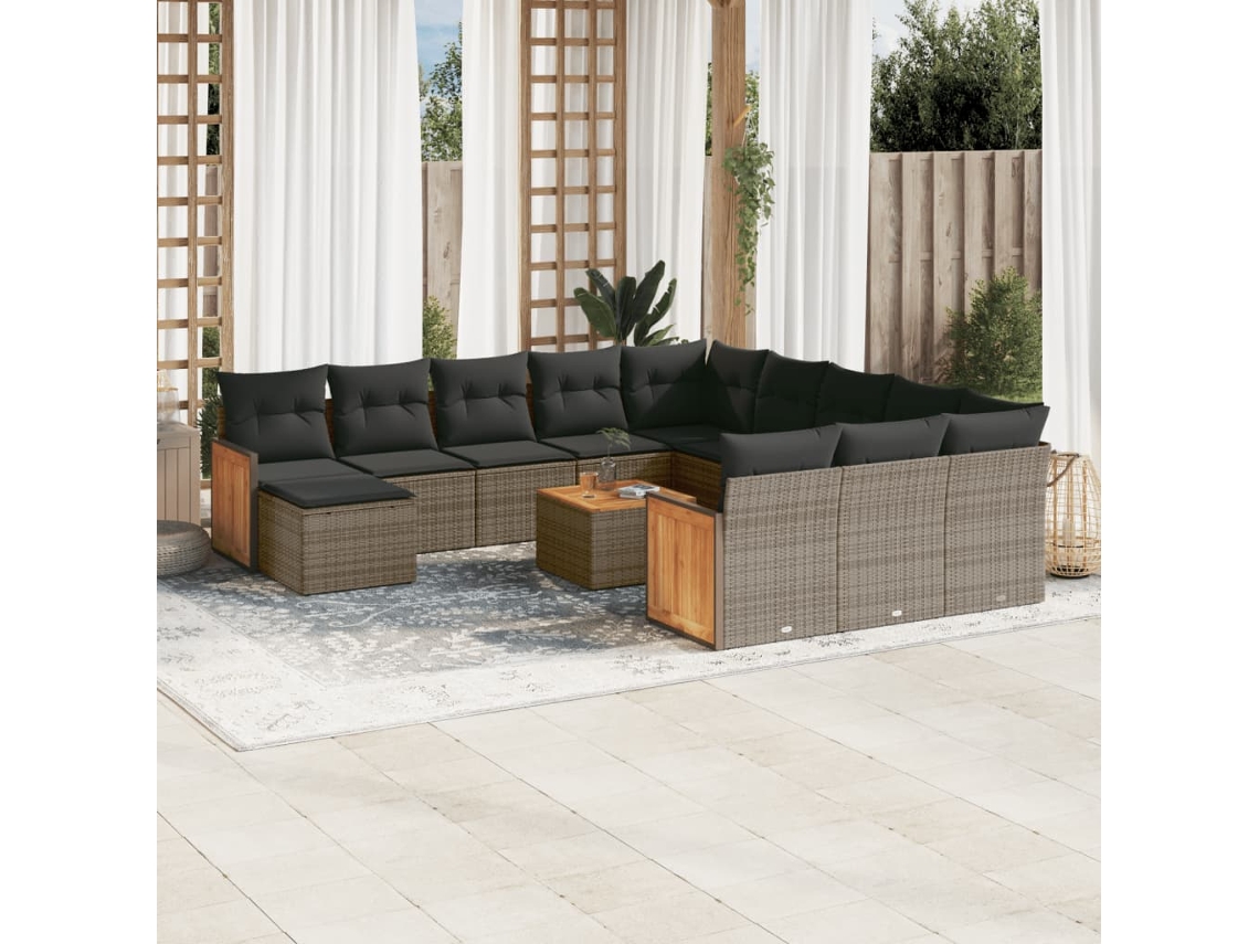 Conjunto de sofá de jardín de 13 piezas con cojines de mimbre gris DKD Home Decor
