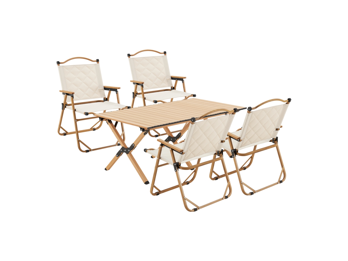 Mesa portátil con 4 sillas plegables camping Botrugno aluminio tela - Beige casa.pro