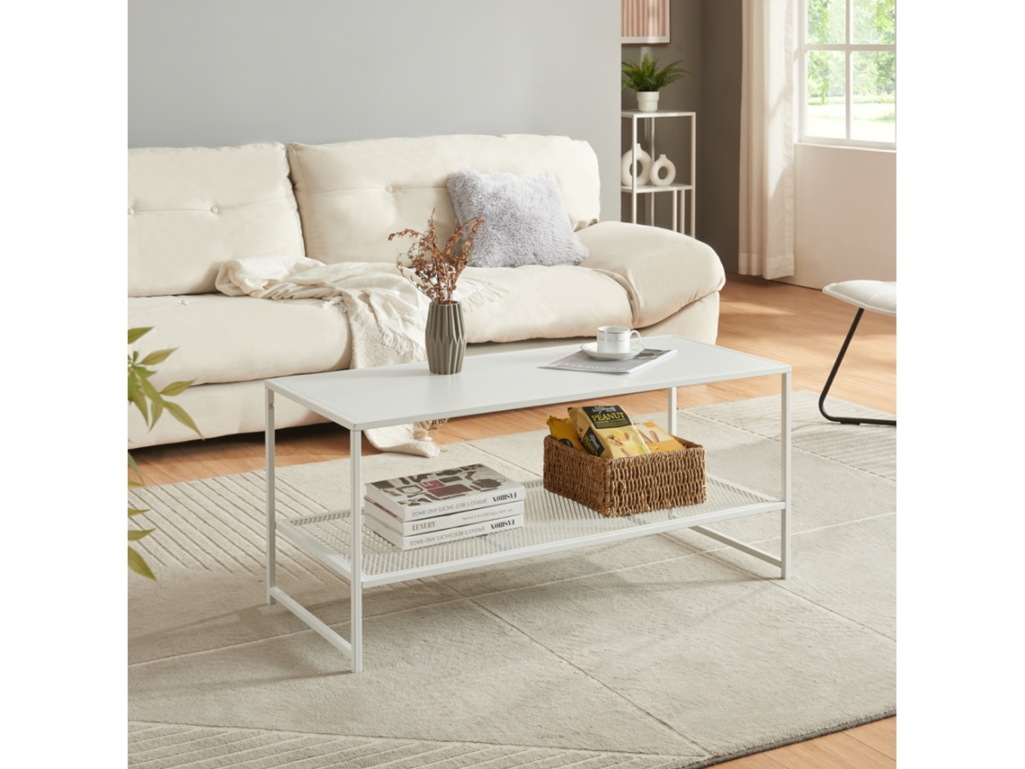Mesa de centro Ruokolahti con estante de rejilla acero [EN.CASA]