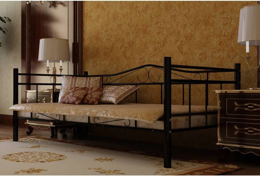 Sofá Cama + Colchón VIDAXL (Negro - Metal - Compatible con Colchón: 90x200 cm)