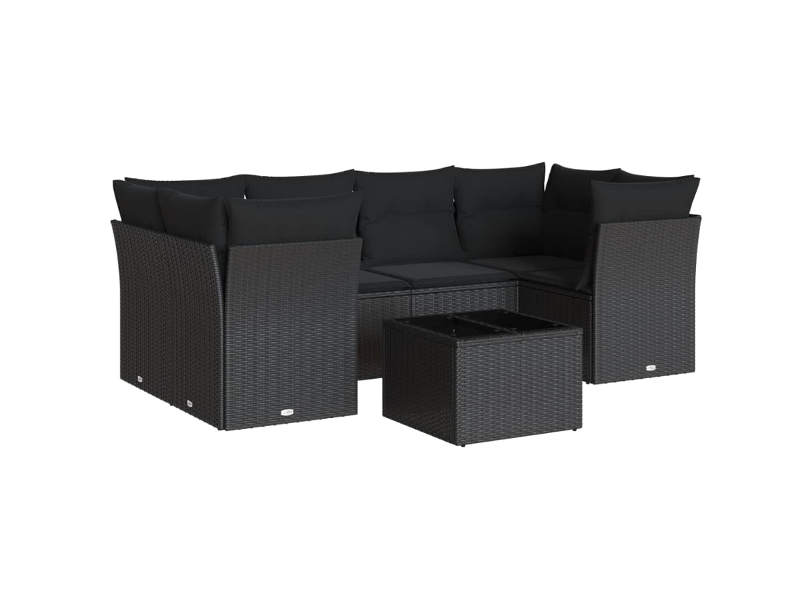 Conjunto 7 de comedor de jardín VIDAXL y cojines ratán sintético negro