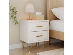 Mesita de noche con 2 cajones, juego de 2 mesitas de noche modernas de estilo bohemio para dormitorio y sala de estar, beige y dorado, piel sintética Rosahqnda