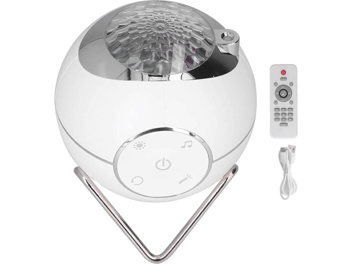 Proyector de estrellas multifuncional con luz nocturna y 10 colores LED, rotación de 360° y control remoto táctil (blanco)