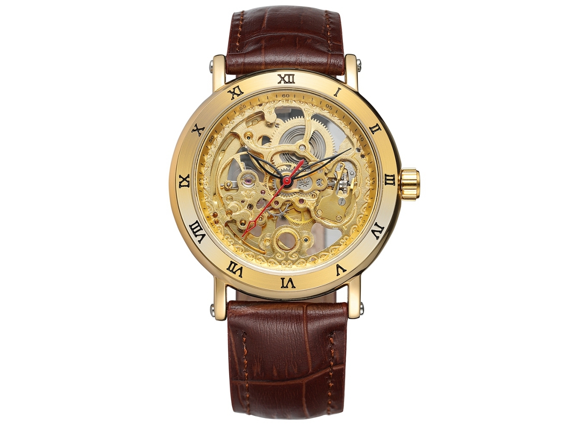 Reloj Mecánico Para Hombre Forsining Con Correa De Cuero Sintético, Diseño Calado, Resistente Al Agua.