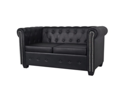 Sofá Chesterfield de 2 plazas en piel sintética negra, DKD HOME DECOR