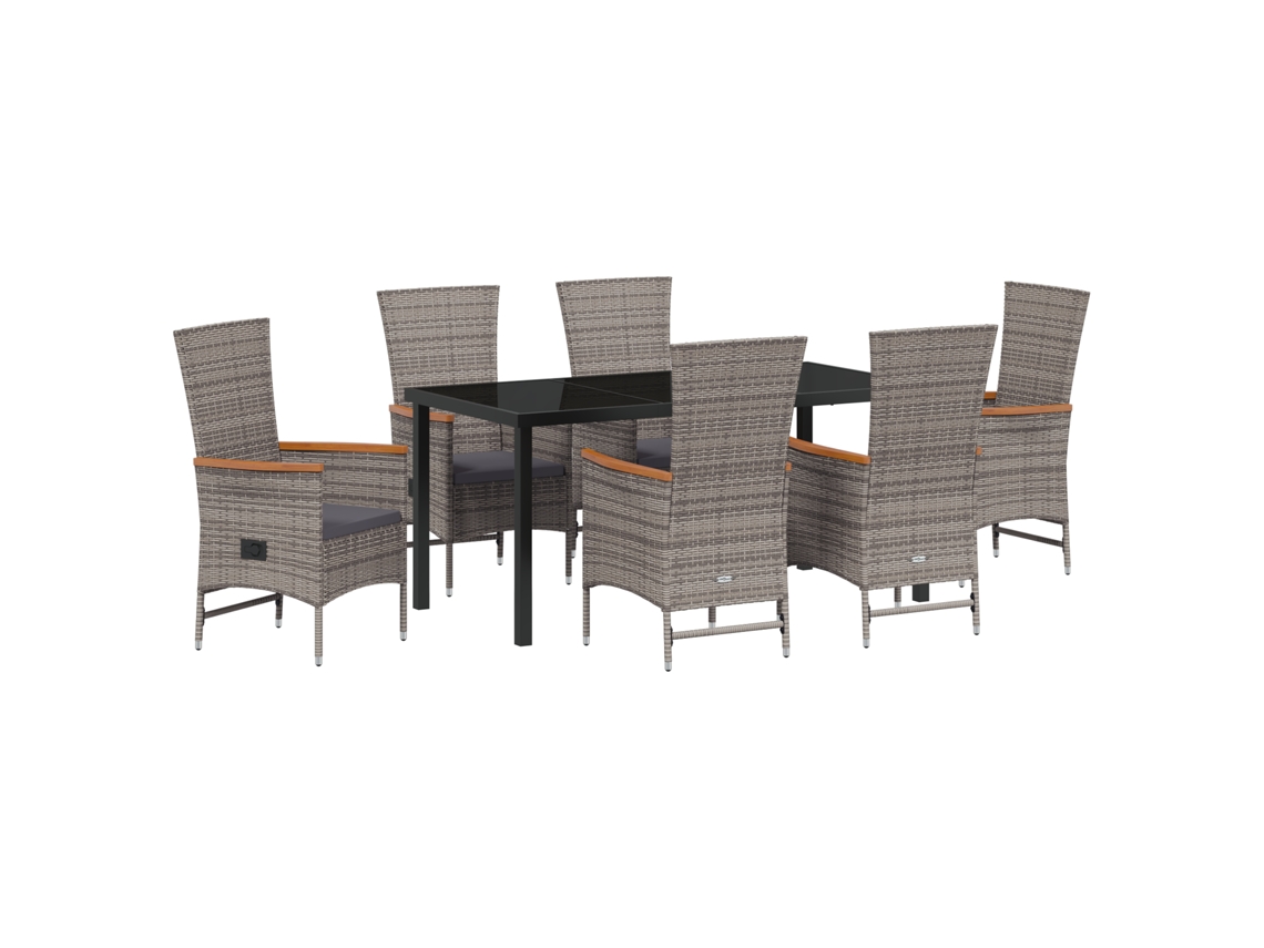Conjunto de comedor de jardín Vidaxl de 7 plazas con cojines y ratán gris