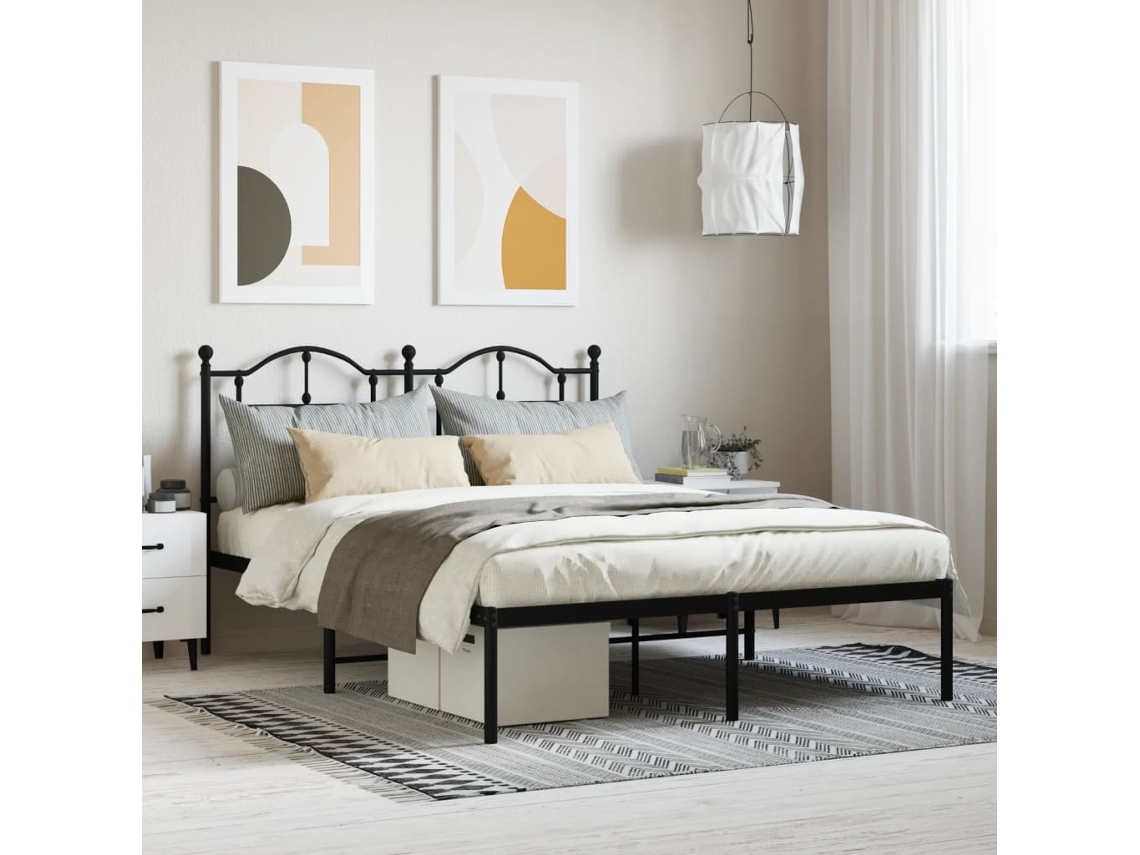 Estructura Cama Sin Colchón Con Cabecero Metal Negro 140x200 Cm