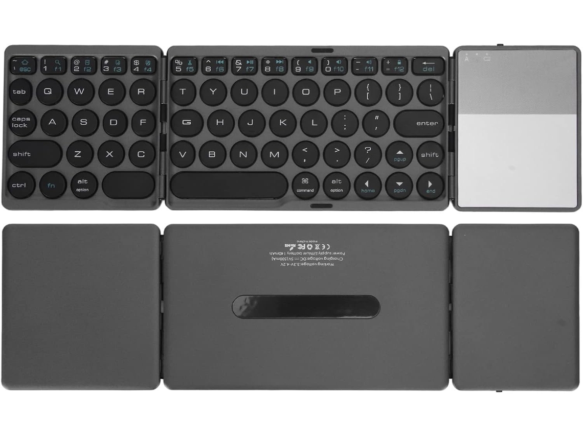 Teclado Bluetooth plegable, portátil, inalámbrico, con panel táctil, recargable por USB, de viaje, 64 teclas, componentes de computadora