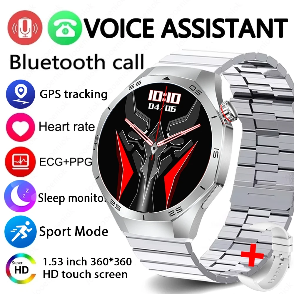 Reloj inteligente MDUG con GPS, pantalla de ultra alta definición, brújula, resistente al agua y llamadas Bluetooth (correa de malla negra).