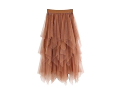 2026-falda Larga De Malla Con Cintura Elástica, Estilo Fresco Y Dulce, Diseño Asimétrico, Talla Única 62-102cm, Ideal Para Verano