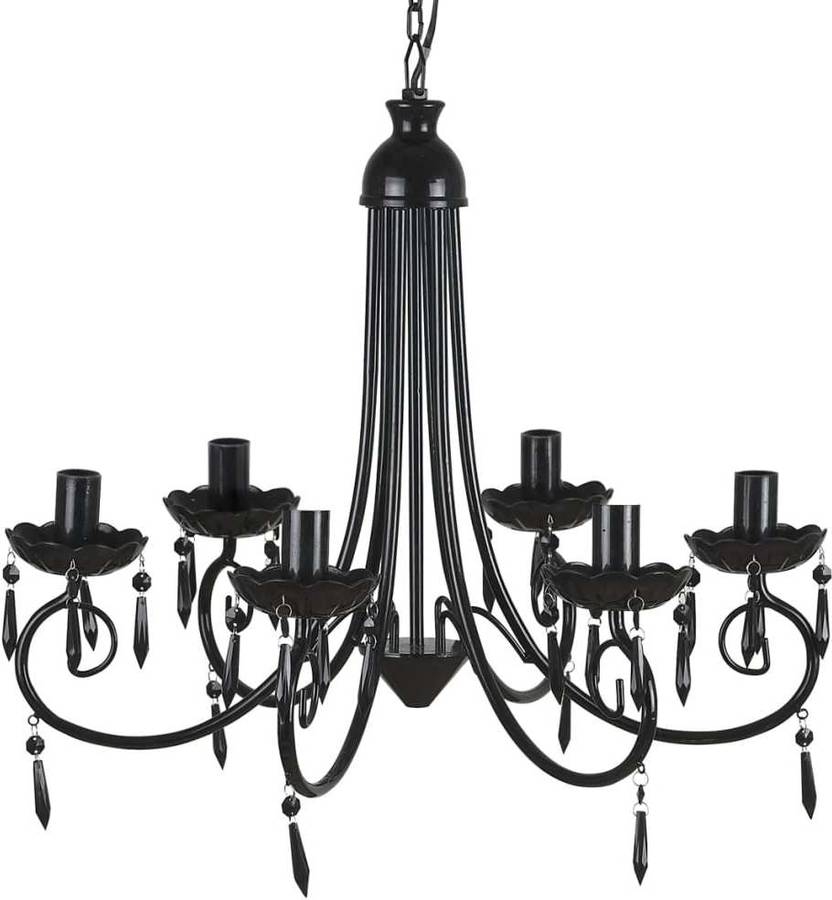 Araña De Techo negra con cristales y seis elegantes focos colgante 6 candelabro vidaxl 40w metal 55.5x46