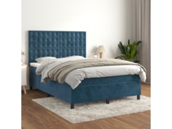 Cama Box Spring Con Colchón Terciopelo Azul Oscuro 140x200 Cm