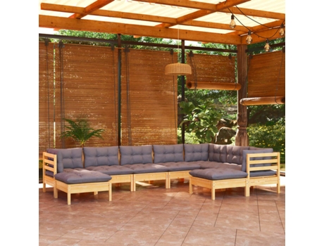 Conjunto 9 de muebles de jardín VIDAXL y cojines madera maciza pino