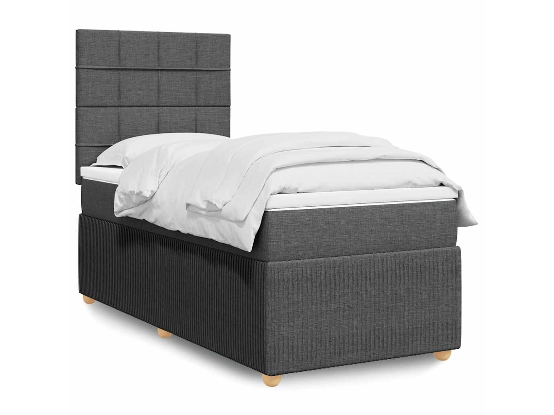 Cama Box Spring Con Colchón Tela Gris Oscuro 80x200 Cm