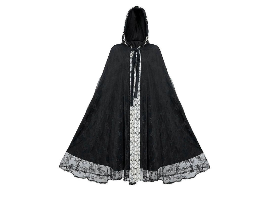 Capa De Halloween Para Mujeres Con Encaje Traje De Fiesta Talla Única Negro Talla Única