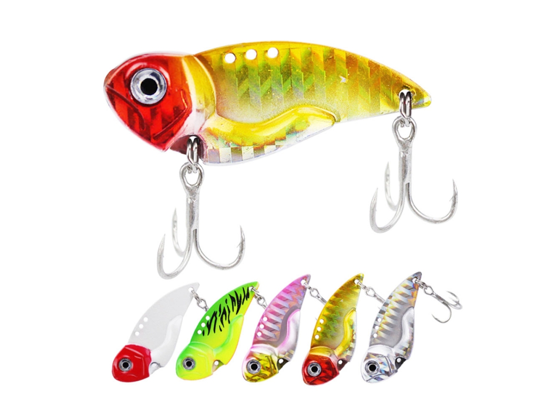 Lure (long Cast Doudou Vib) Isca Dura De Metal Completo Com Anzóis De Canal Sangrento, Pacote De Cinco