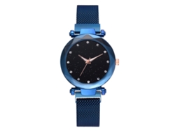 Reloj De Pulsera Con Números Romanos, Diamantes De Imitación Y Correa De Malla De Cuarzo (azul)