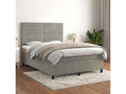 Cama Box Spring Con Colchón Terciopelo Gris Claro 140x190 Cm