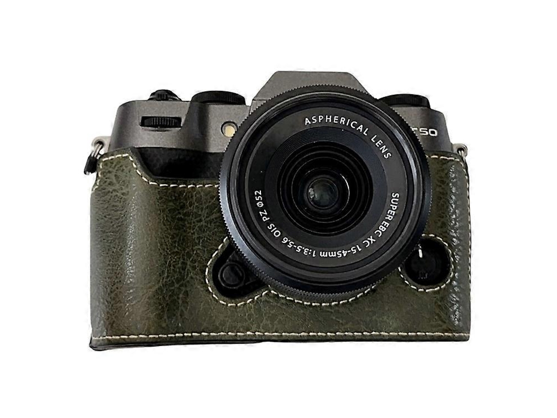 Estuche de piel sintética con textura de búfalo compatible con Fujifilm X T50, estuche de medio cuerpo con ranura para batería Facpoet