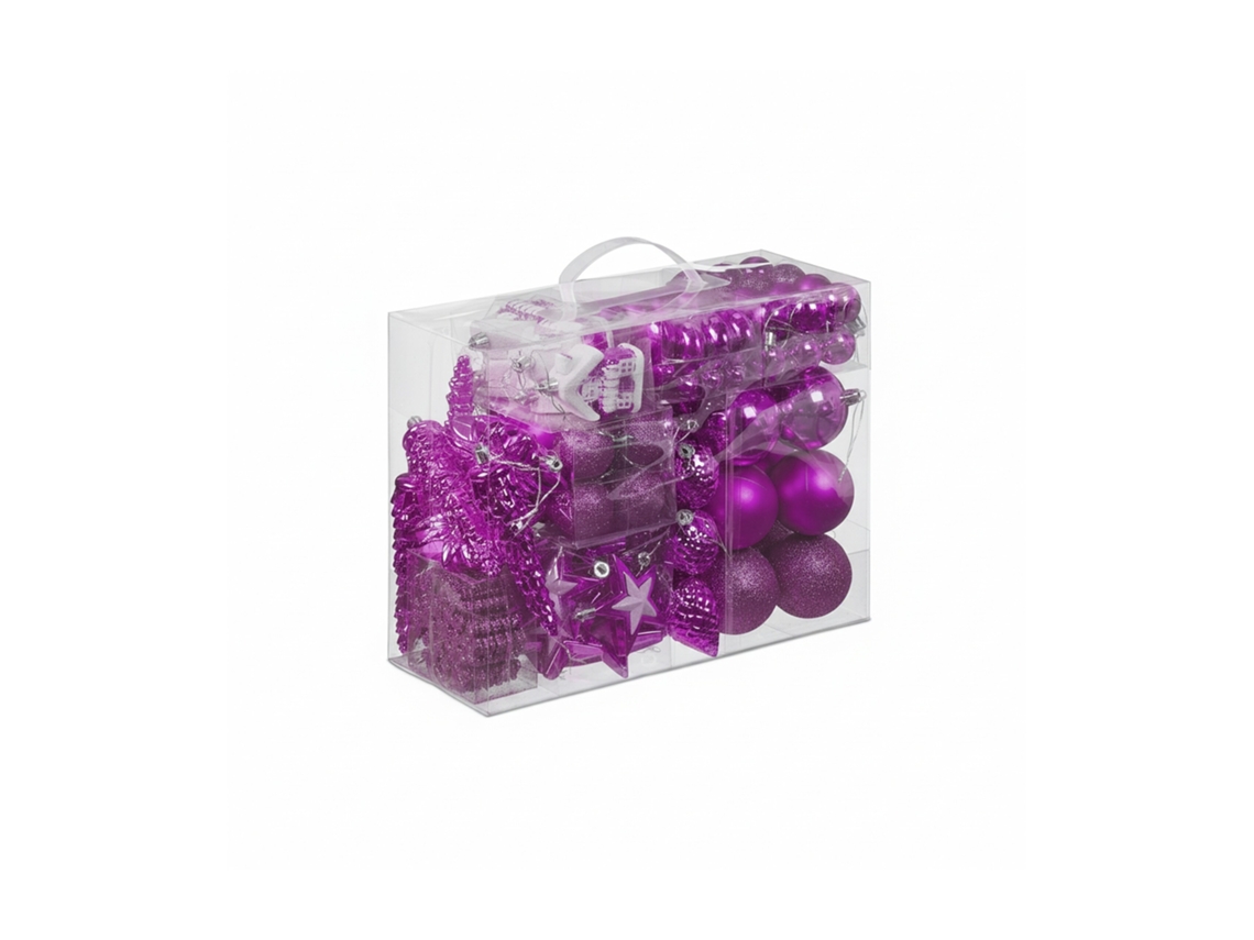 Relaxdays Set 100 Bolas Árbol Navidad, Bolitas Navideñas Brillantes, Con Purpurina Y Mate, 10 Diseños, Fucsia