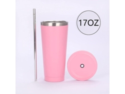 Taza De Acero Inoxidable Con Vació, Tapa Hermética Y Pajita, 500ml, Color Rosa Gris Claro