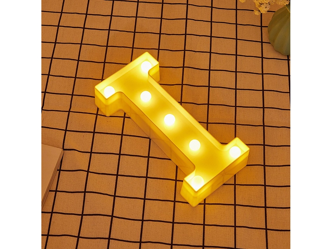 Letra LED I Iluminada con Luz Blanca Cálida, Altura 22cm, Funcionamiento a Pilas 2*AA