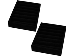Bandeja Organizadora Joyas Terciopelo Negro 2 Piezas Compartimentos Separados Almacenamiento Elegante