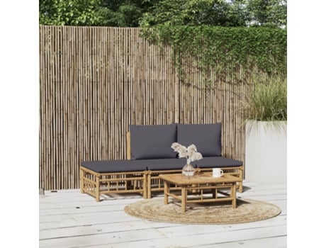 Conjunto 4 de muebles de jardín VIDAXL bambú con cojines gris oscuro