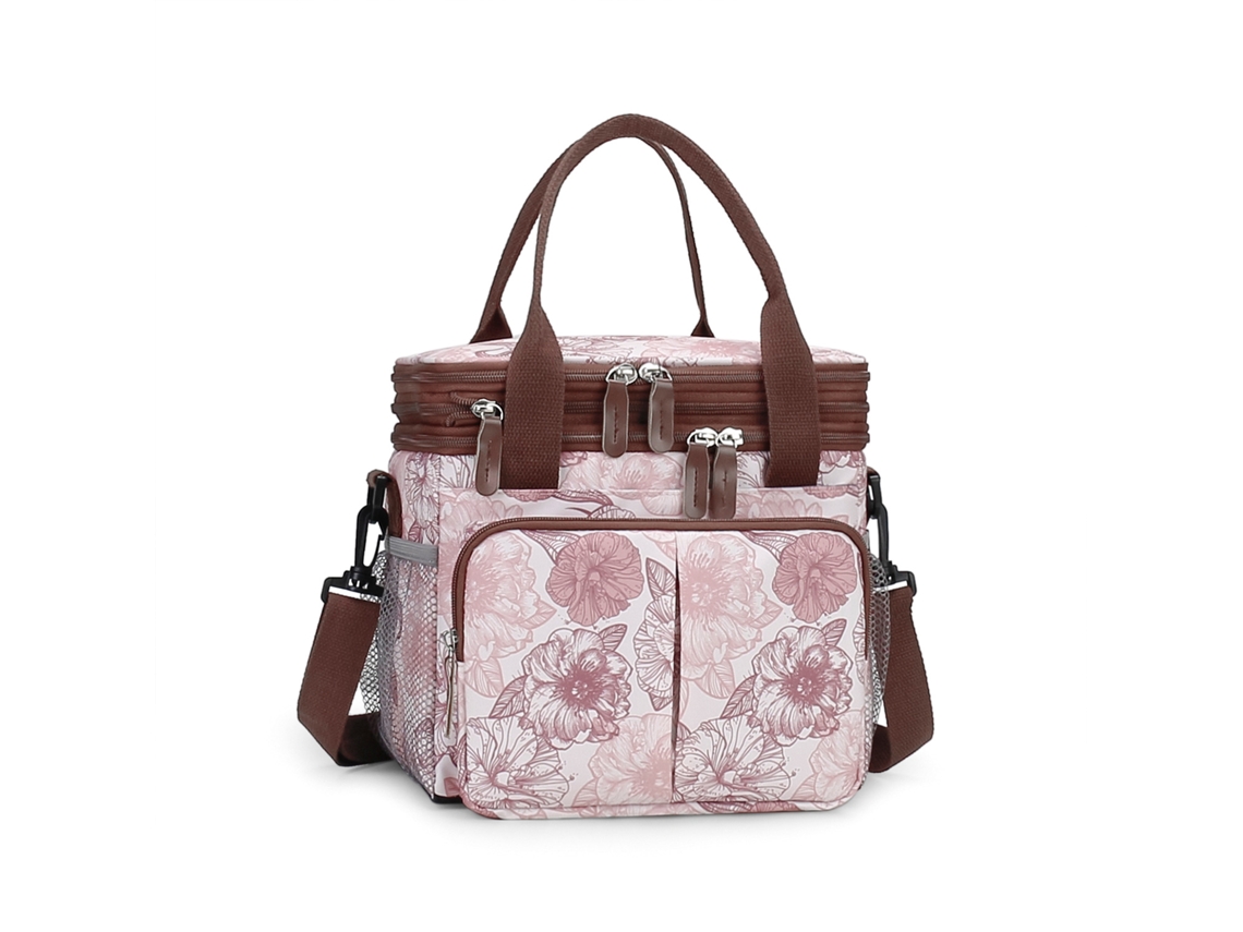 Bolsa térmica impermeable para el almuerzo, ideal para llevar comida fresca al aire libre. Yunzii con flores rosas.