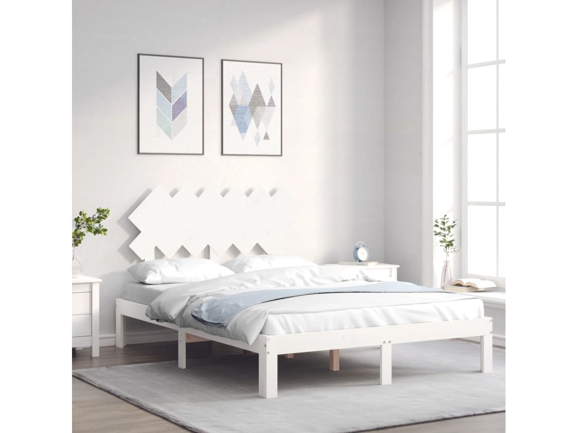 Estructura De Cama Sin Colchón Madera De Pino Blanca 120x200 Cm