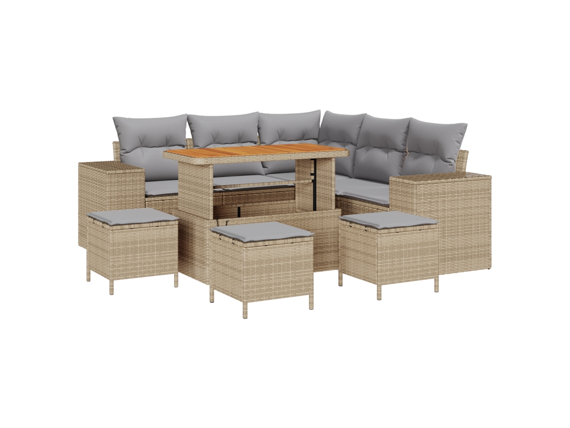 Conjunto 9 De Sofá De Jardín De Vidaxl Con Cojines Beige  Beige Acero