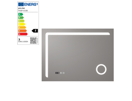 Espejo de pared con LED Chambave para baño IP65 antivaho reloj lupa 3X aluminio 70 x 100 x 3 cm Plateado PRO.TEC