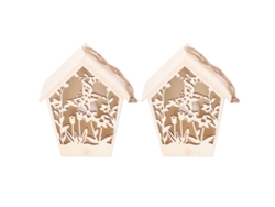 2 Casitas De Pájaros De Madera Con Luz Cálida, Decoración De Jardín Para Interiores Y Exteriores, Nido Para Pájaros